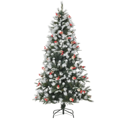 HOMCOM Árbol de Navidad Artificial 180 cm con 678 Ramas 53 Piñas y 53 Bayas Decoración Navideña para Interiores Verde