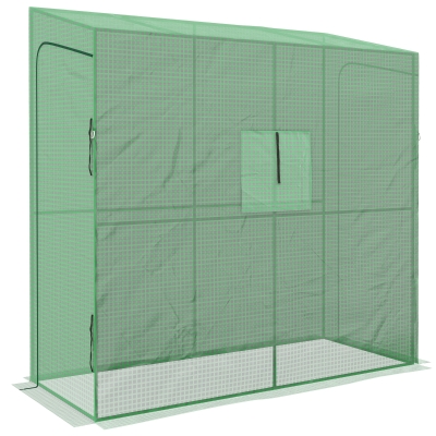 Outsunny Anlehn-Gewächshaus Frühbeet Treibhaus, aufrollbare Türen, wetterbeständig, 200 cm x 80 cm x 200 cm, Grün