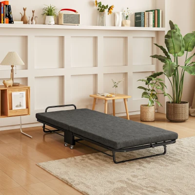 Folding Bed with Mattress Polyester Grey