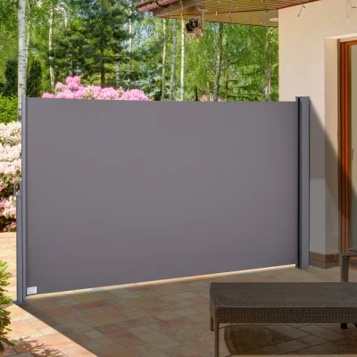 Outsunny Seitenmarkise, Sicht- und Sonnenschutz, Seitenrollo, Polyester, Grau, 3 x 2m
