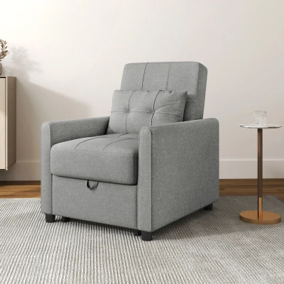 HOMCOM Poltrona Letto Singolo 3 Reclinazioni Grigio Chiaro