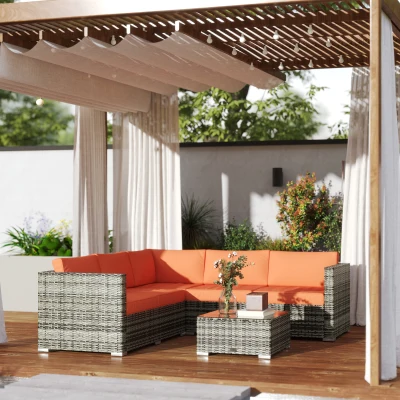 Rattan Sofa Set 124cm x 66cm x 62cm Orange