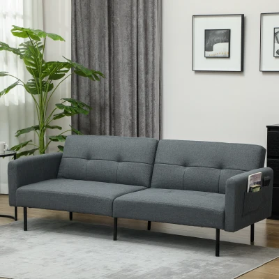 HOMCOM Divano Letto con Schienale Regolabile su 3 Livelli Grigio