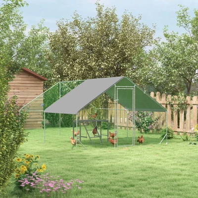 PawHut Walk-In Chicken Run with Shelf & Cover 3x4x2m