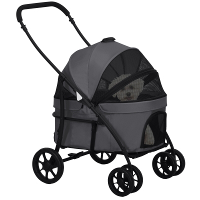 PawHut Carrito para Perros Plegable Cochecito para Mascotas con 2 Correas de Seguridad Cojín y Marco de Acero Gris Oscuro