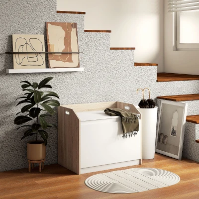 HOMCOM Cassapanca in Legno con Schienale e Contenitore Bianco