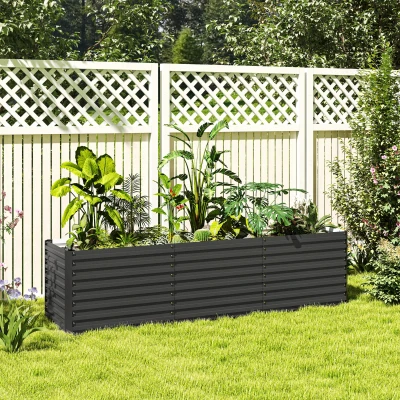 Outsunny Hochbeet, offener Boden, pulverbeschichteter Stahl, 240 x 60 x 60 cm, Dunkelgrau
