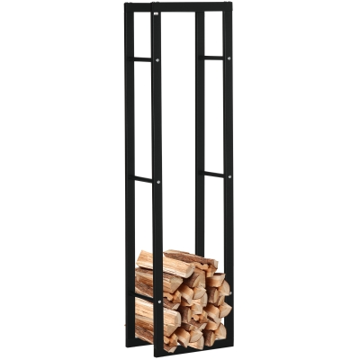 HOMCOM Soporte para Leña de Metal Estante de Leña Leñero de Exterior para Interior y Exterior Carga 100 kg 40x25x150 cm Negro