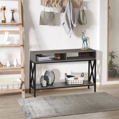 HOMCOM Tavolo consolle 120cm x 23.5cm x 75cm Grigio, Nero