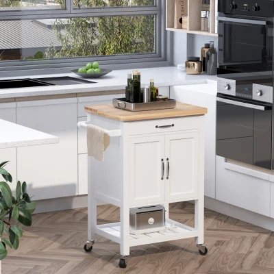 HOMCOM Kitchen Storage Trolley Cart White with Drawer