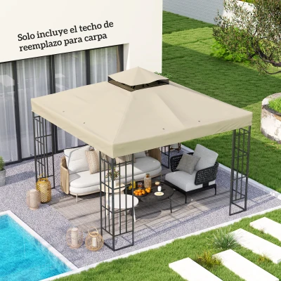 Outsunny Toldo de Recambio 3x3 m con Techo Doble con Orificios de Drenaje y Protección UPF30+ Crema Solo Toldo NO Incluye Marco
