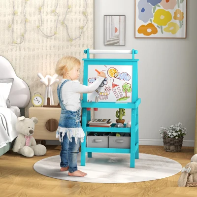 AIYAPLAY Lavagna per Bambini con Cavalletto e Rotolo di Carta Blu