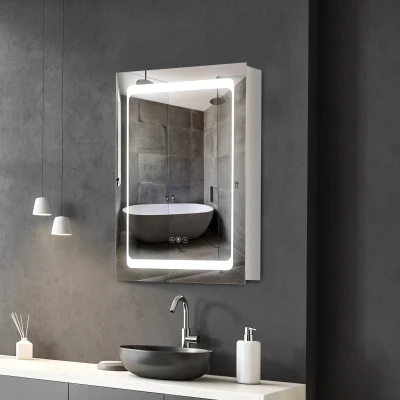 kleankin Armoire Miroir LED Salle de Bain 3 Étagères 50x12,5x70 cm