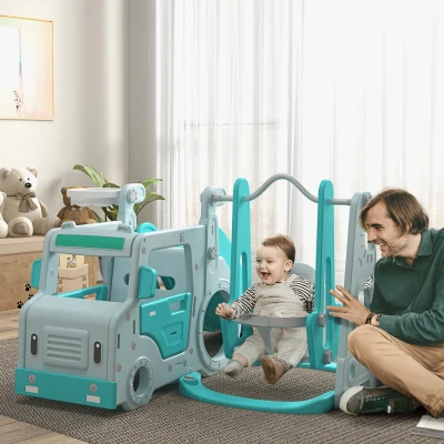 AIYAPLAY Scivolo per Bambini con Altalena e Canestro Azzurro