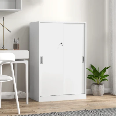 Vinsetto Armoire Bureau Bois Blanc 2 Portes Verrouillables 80x40x120 cm