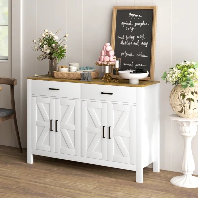 HOMCOM Credenza da Cucina con 2 Cassetti e 2 Armadietti Bianco