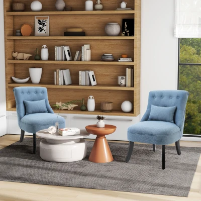 HOMCOM Fabric Tub Chair Set of 2 Solid Wood Blue