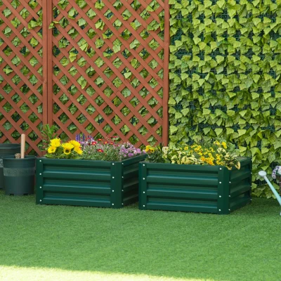 Outsunny Set of 2 Raised Garden Bed Galvanised 60x60cm Green