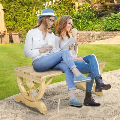 Outsunny 2-Person Garden Bench Rustic Wooden Natural Wood
