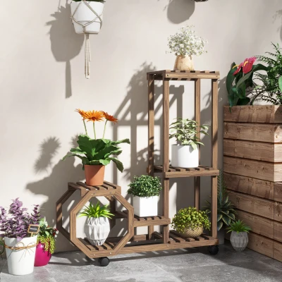 Outsunny Blumenregal, 6 Regalböden, mobil, Indoor & Outdoor, 86 x 30 x 102cm, Dunkelbraun