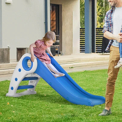 HOMCOM Tobogán Infantil de 18-36 Meses Tobogán para Niños Plegable con Escaleras Rampa Larga para Jardín Parque Interiores 120x50x56 cm Azul
