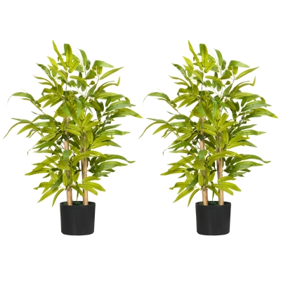 HOMCOM Bamboo Tree Fake Plants Set 15x15x60cm Green
