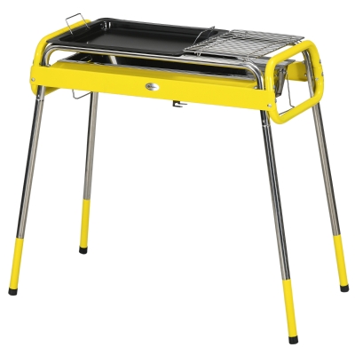 Outsunny Kohlegrill, Klappgrill, 2 x Grillrost, Grillplatte, herausnehmbare Schale, rostfreier Stahl, 85 x 43 x 72 cm, Gelb