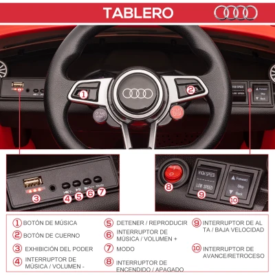 HOMCOM Coche Eléctrico para Niños de 3+ Años Audi TT Eléctrico 12V con Velocidad 3 km/h Mando a Distancia 102x60x44 cm Rojo(m-7)