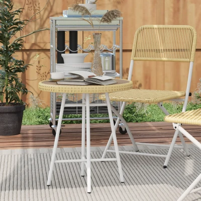 Outsunny Mesa Auxiliar de Ratán Sintético con Tablero de Madera Plástica y Marco de Acero Galvanizado 50x50x55 cm Natural