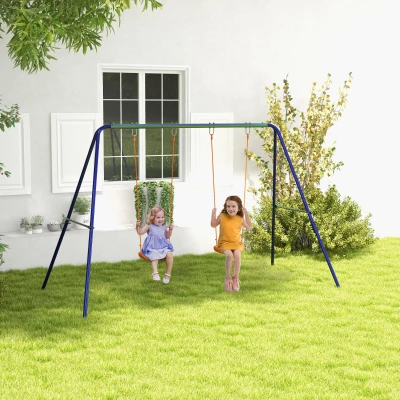 Outsunny Kinder-Schaukelgestell mit 2 Schaukelsitzen, für 3-8 Jahre, Stahl, 2,7 x 1,6 x 1,8 m