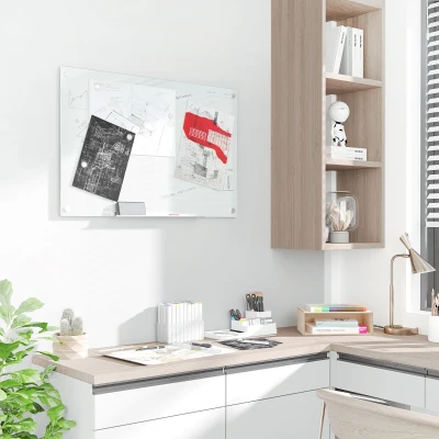 Vinsetto Glas Whiteboard, Memoboard, Whiteboard,  4 Stifte, 6 Magnete, 1 Schwamm,1 Ablage, Weiß