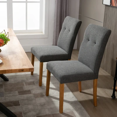 HOMCOM Set 2 Sedie da Pranzo Imbottite in Tessuto Grigio Scuro