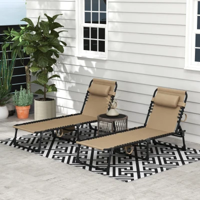 Outsunny Portable Lounger Set of 2 Beige 5-Position Recline