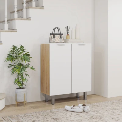HOMCOM Scarpiera per 15-20 Paia di Scarpe in Legno Bianco Lucido