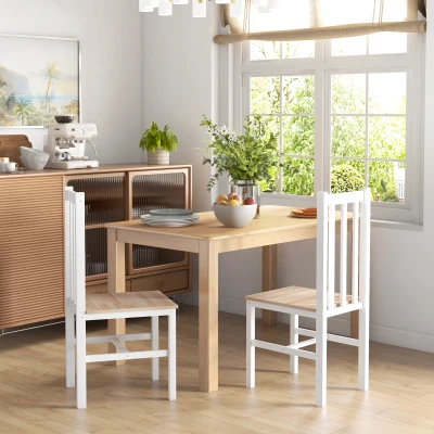 HOMCOM Juego de 2 Sillas de Comedor y Cocina con Respaldo de Listones Estructura de Madera de Pino 38,5x47,5x99 cm Blanco