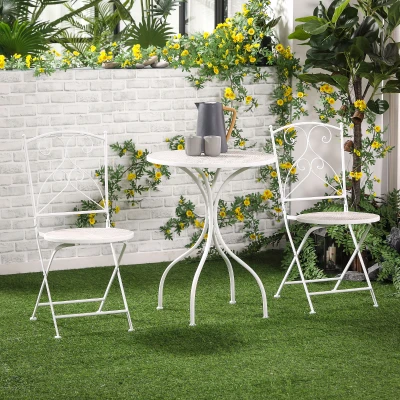 Outsunny Bistro Jardin 3Pcs Métal Blanc