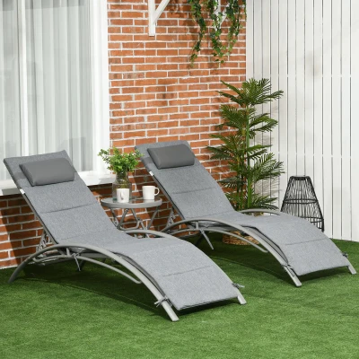 Outsunny Set 2 Lettini Sdraio Reclinabili e Tavolino Pieghevole