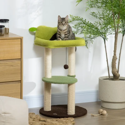 PawHut Árbol Rascador para Gatos con Cama en Forma de Aguacate Plataforma Postes de Sisal y Bola Colgante Ø44x83cm Verde