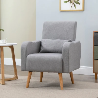 HOMCOM Accent Chair Upholstered Lounge Sofa Wooden Frame Grey