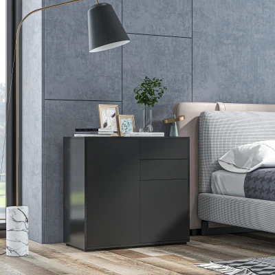 HOMCOM Aufbewahrungsschrank mit 2 Schubladen, 2 Türen, mit Kippschutz, für Wohnzimmer, Schlafzimmer, 79 x 36 x 74 cm, Schwarz
