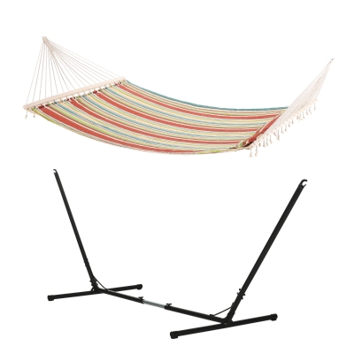 Outsunny Double Hammock with Stand Red Stripes 2-Person