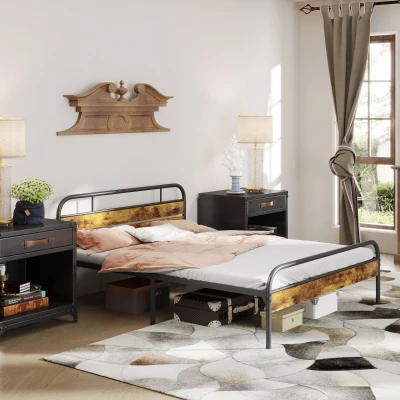 King Bed Frame 206.9L x 151.8W x 82.5Hcm Rustic Brown
