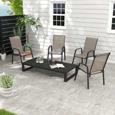 Outsunny Stackable Mesh Seat Chairs Set of Four Grey