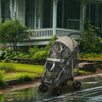 PawHut Pet Stroller for Small Dogs with Rain Cover - Khaki
