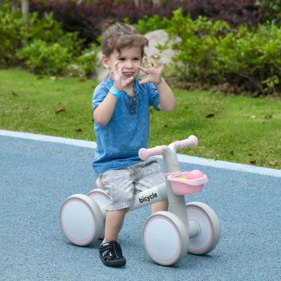 AIYAPLAY Bicicleta sin Pedales para Niños de 12-36 Meses con Asiento Ajustable Cesta y 4 Ruedas Silenciosas 56x27x39 cm Rosa