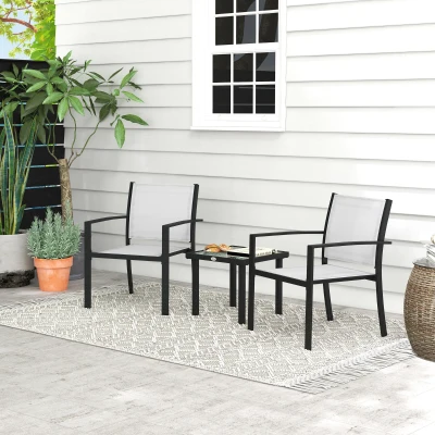 Outsunny Set Tavolino e 2 Sedie Impilabili Tessuto Grigio Chiaro