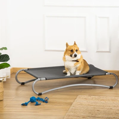 PawHut Cama Elevada para Perros Pequeños Medianos Cama para Mascotas con Tela de Malla Transpirable Marco Curvo de Acero para Interior Exterior 110x65x20 cm Gris
