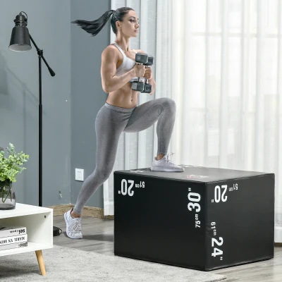 HOMCOM Cajón de Salto 3 en 1 con Cremallera y 3 Alturas Diferentes Carga 120 kg para Casa Oficina Gimnasia  75x51x61 cm Negro