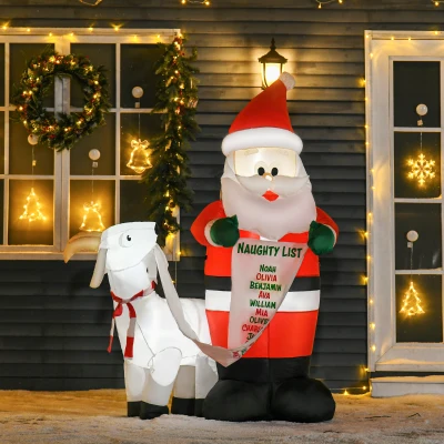 HOMCOM Babbo Natale gonfiabile con capretta 135cm x 85cm x 180cm Multicolore