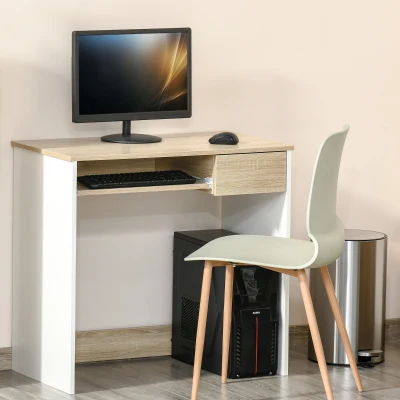 HOMCOM Bureau secrétaire bureau informatique simple pour enfant avec tablette clavier et tiroir coulissant chêne clair blanc
